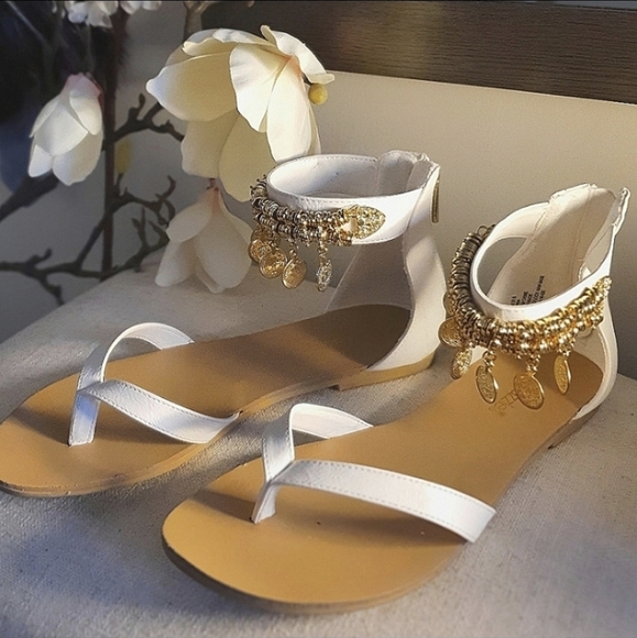 Ankle Strap Sandal with Gold Coin Charms & Beading - Picture 3 of 8
